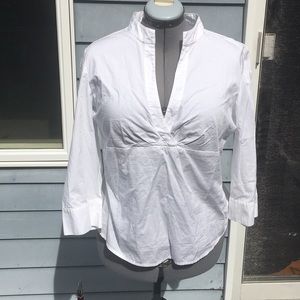 Talbots white cotton v neck blouse with side zip L